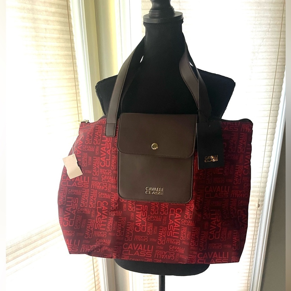 Cavalli Class Red and Brown Tote Bag